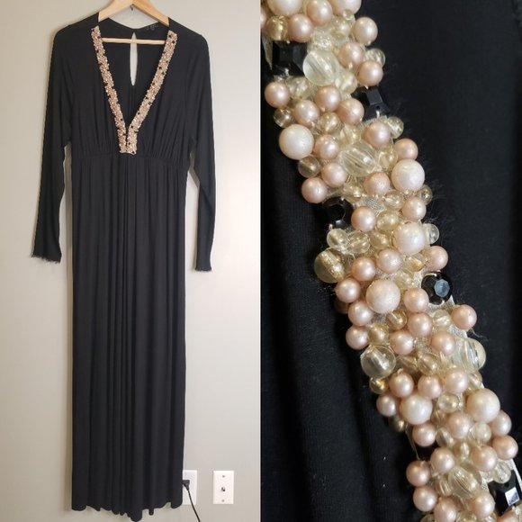 T-Bags Los Angeles Maxi Dress Black Long Sleeve Plunging Vneck Plus Size 1X - Picture 1 of 10